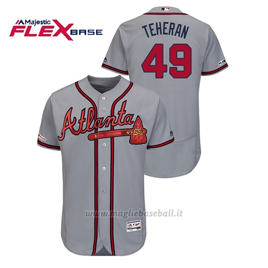 Maglia Baseball Uomo Atlanta Braves Julio Teheran 150th Aniversario Patch Autentico Flex Base Grigio